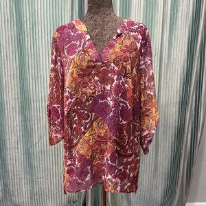 Sheer Paisley Bright Tunic Top Blouse 3/4 Sleeve Avenue 14/16 XL Beach Cover